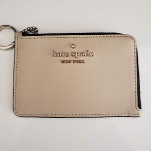 Kate Spade New York L Zip Card Case Beige‎ and Black Key Ring Saffiano Leather